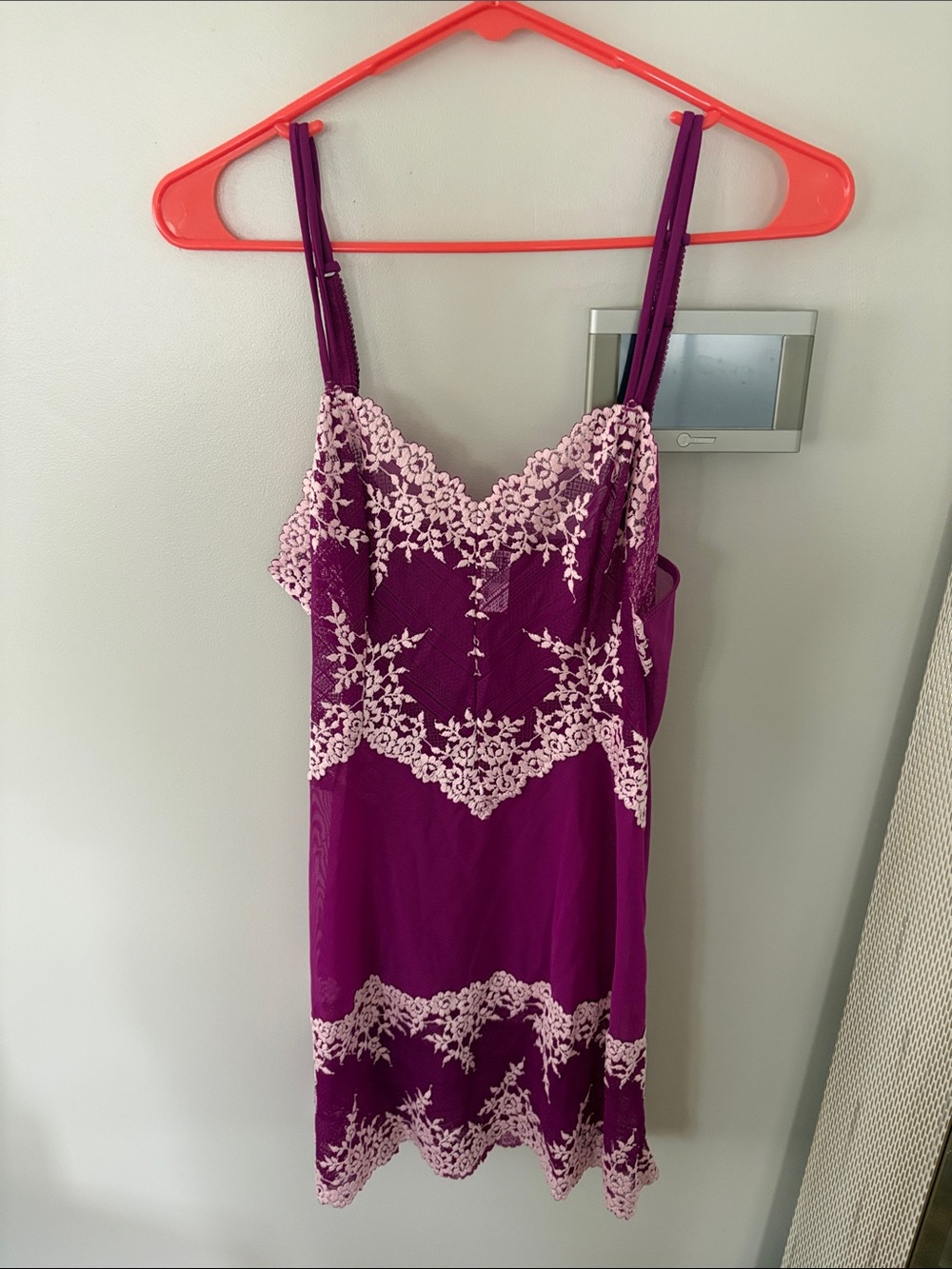 Wacoal Purple Lace Chemise with White Floral Trim
